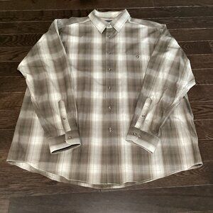 Tan Plaid Casual Button Up Long-Sleeve Shirt - XL